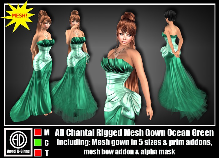 AD Chantal Rigged Mesh Gown Ocean Green