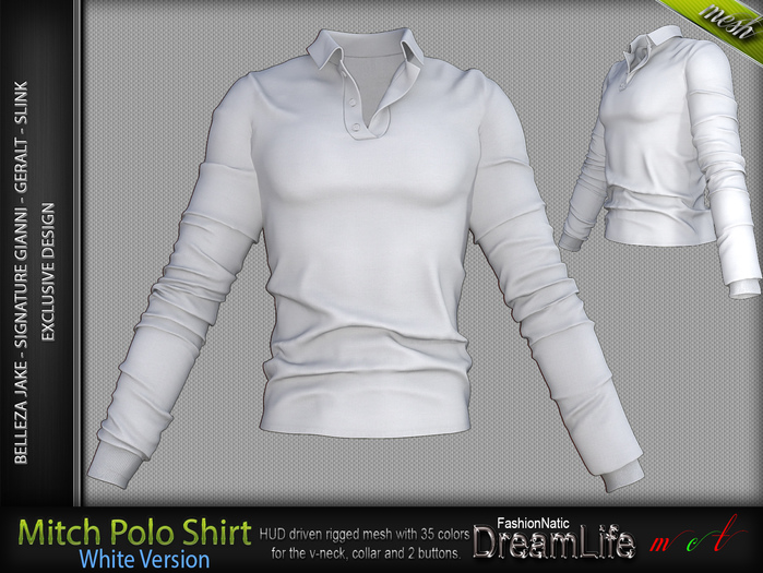 MITCH WHITE SINGLE COLOR MALE POLO SHIRT - MESH - SIGNATURE GIANNI - GERALT, SLINK, BELLEZA JAKE - FashionNatic