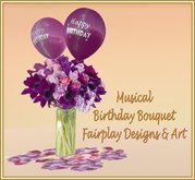~FDA~ Happy Birthday Purple Palette Flower Bouquet with Balloon
