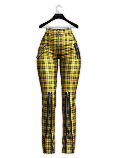 .:villena:. - Zip Trousers - Plaid Yellow