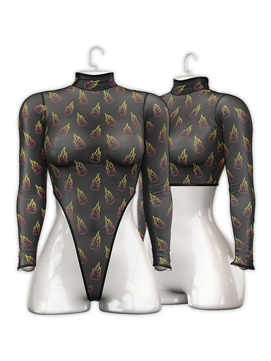 .:villena:. - Sheer Leotard + Crop - Fuego