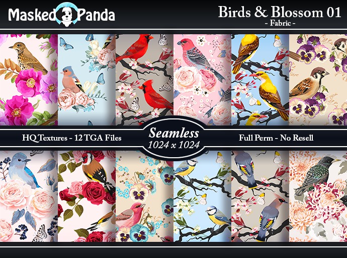 MP Birds & Blossom 01 - Seamless Fabric Textures - Full Perm