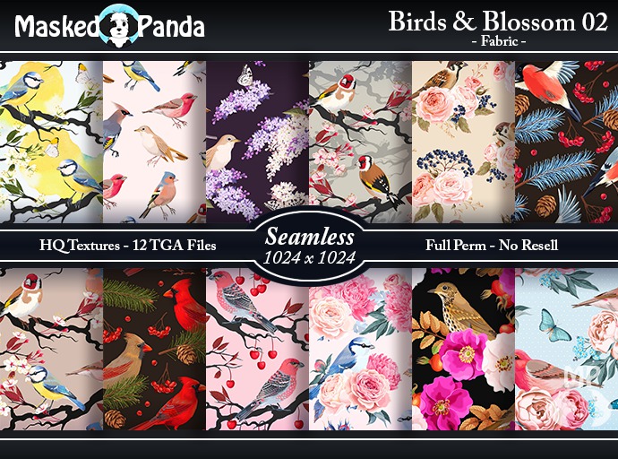 MP Birds & Blossom 02 - Seamless Fabric Textures - Full Perm