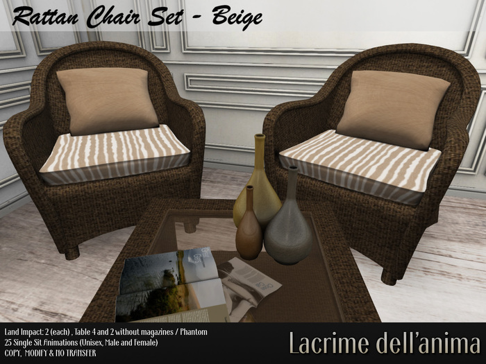 Rattan Chair Set - Beige Striped