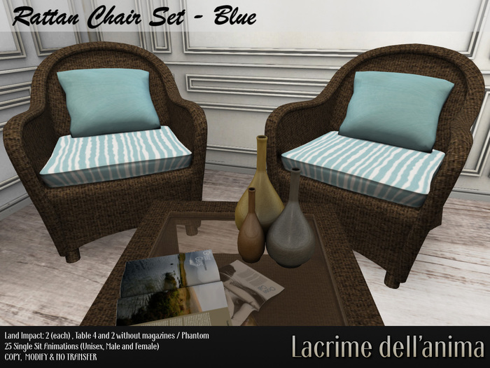 Rattan Chair Set - Blue