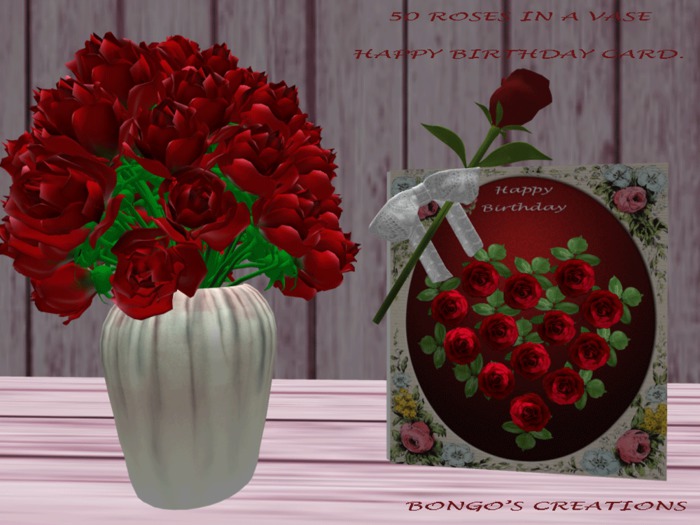 BMC117.. 50 ROSES IN A VASE & A HAPPY BIRTHDAY CARD.