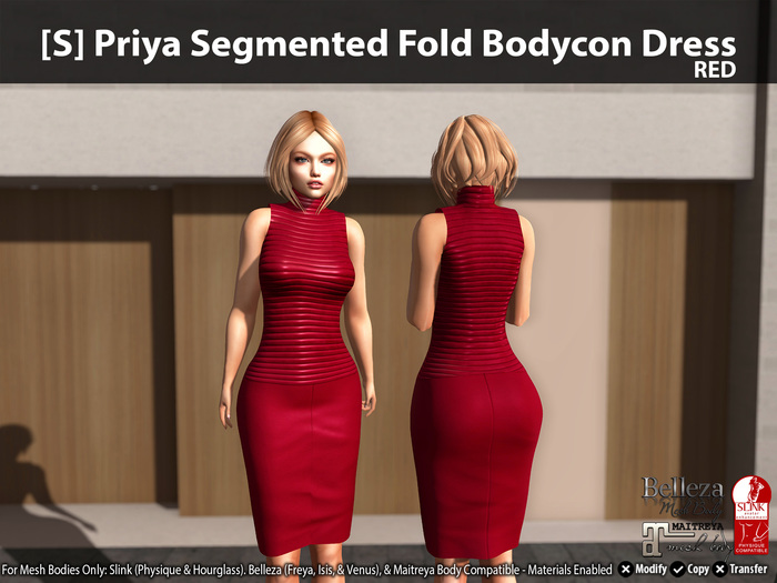 [S] Priya Segmented Fold Bodycon Dress Red