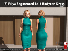 [S] Priya Segmented Fold Bodycon Dress Cyan