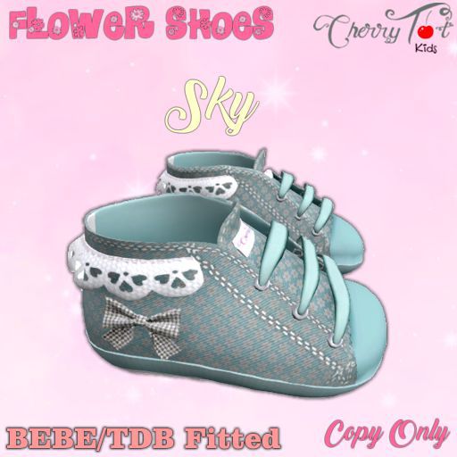 *Cherry Tot* BEBE/TDB Fitted Flower Baby Shoes Sky