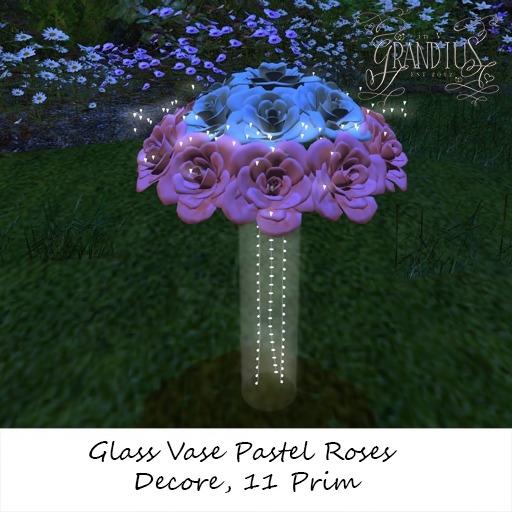 Second Life Marketplace Glass Vase Pastel Roses Decor