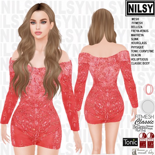 GLITTERED RED CHIFFON DRESS,ALL BODIES