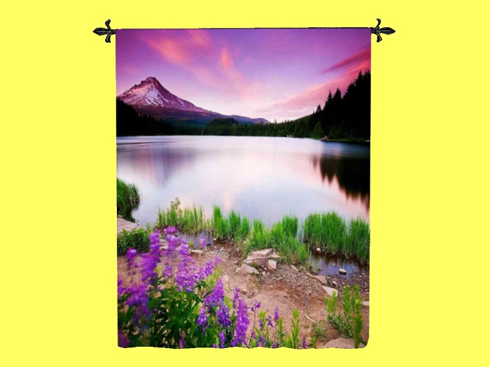 TAPESTRY Hanging Wall Art "Purple Lake Scene Print" Cloth Fabric Design House Furnishings copy/mod 1 Prim PROMO SALE