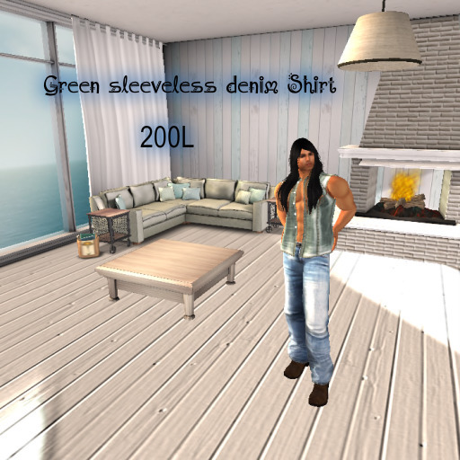 green sleeveless denim shirt