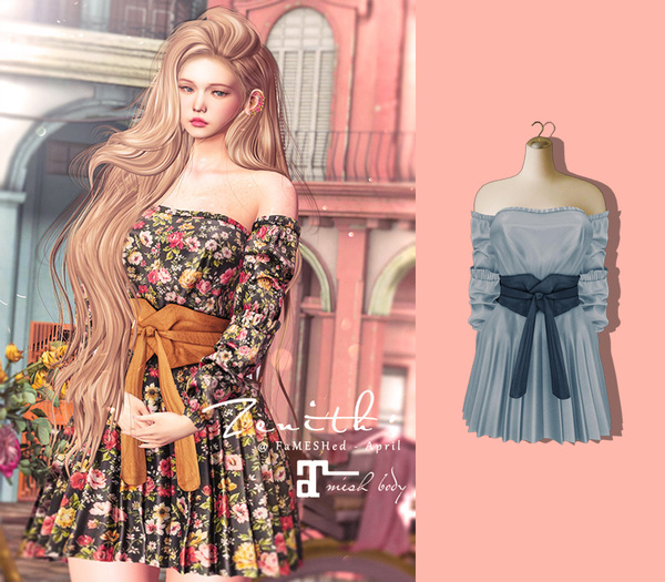 =Zenith=Off Shoulder Spring Dress (blue) -Maitreya