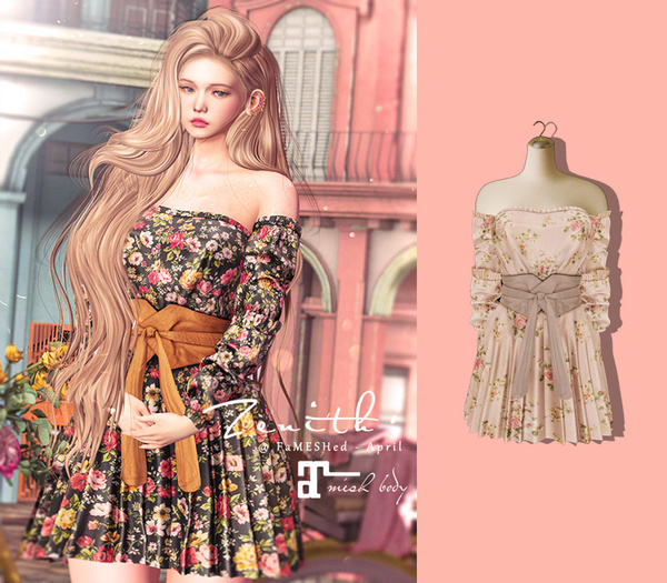 =Zenith=Off Shoulder Spring Dress (Flower Nude) -Maitreya