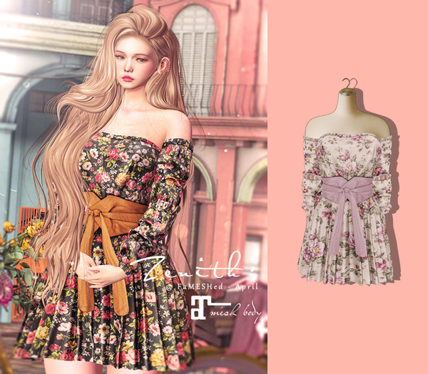 =Zenith=Off Shoulder Spring Dress (Flower Purple) -Maitreya