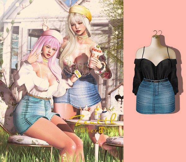 =Zenith=Off shoulder shirt +Jean skirt (Black) -Maitreya