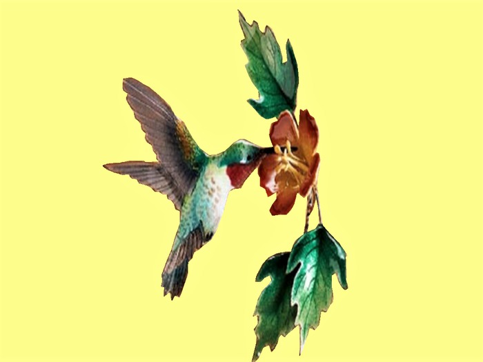 HOME HANGING WALL DECAL STICKER ART "3D Look Metal Craft Hummingbird Flower" Hand crafted Plaque Alpha Cut-Out on 1 Prim