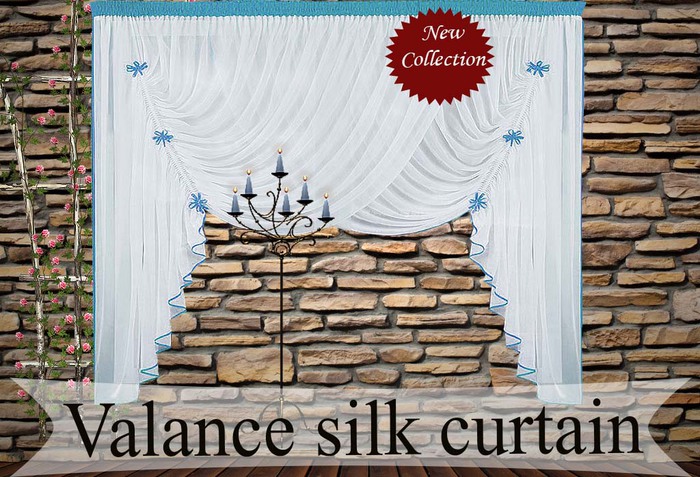 Valance silk curtain blue