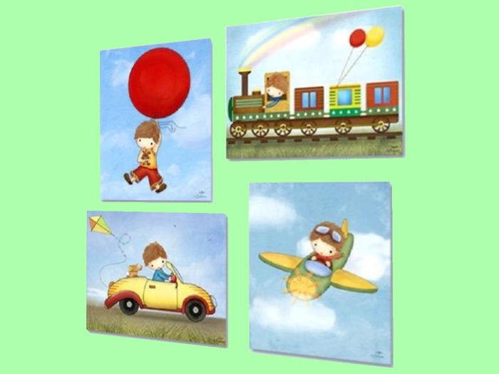 CHILD HOME DECOR WALL HANGING ART "Boy Group Watercolor Paint"