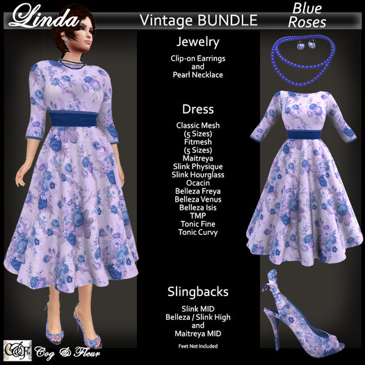 C&F Linda Vintage Spring Bundle - Lavender Blue Roses