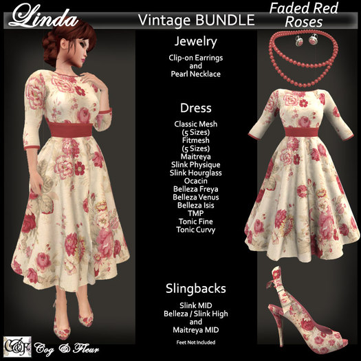 C&F Linda "The Hostess" Vintage Spring Bundle - Faded Red Roses