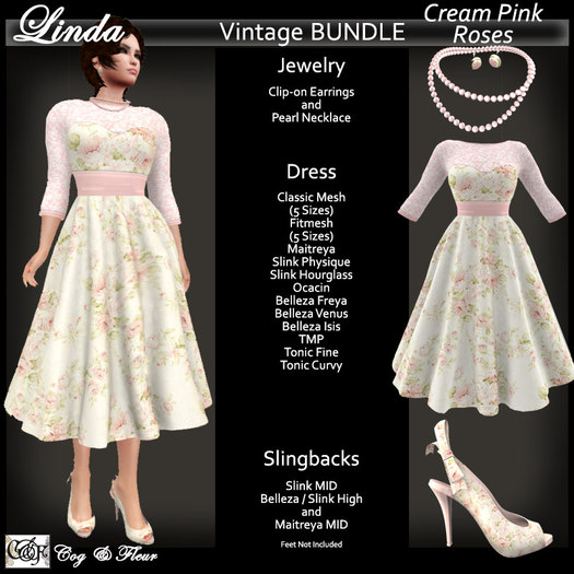 C&F Linda Vintage Spring Bundle - Cream Pink Roses