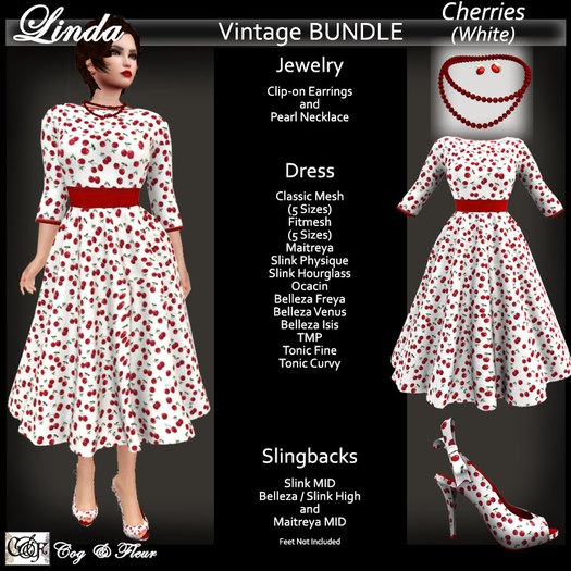 C&F Linda "The Hostess" Vintage Spring Bundle - Cherries (White)
