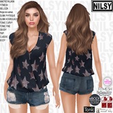 NILSY WRAP COLLAR TOP WITH JEAN SHORTS,ALL BODIES