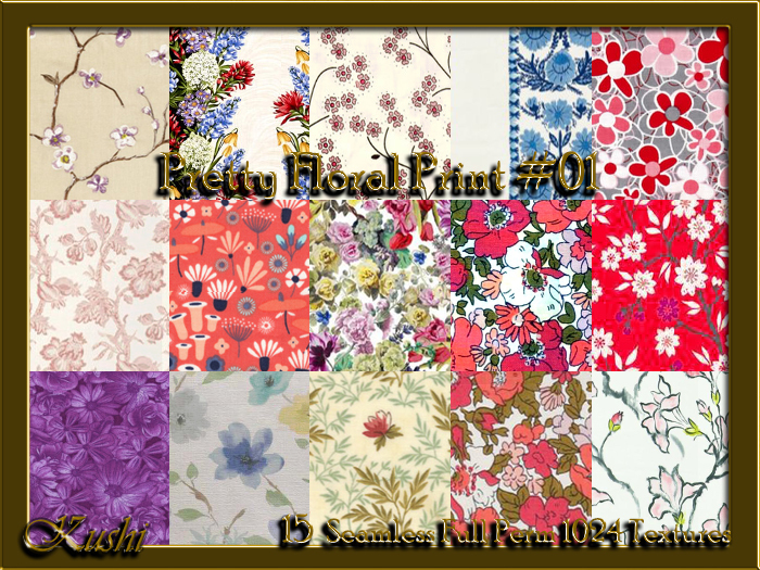!Kushi! PrettyFloralPrint01 Textures -WearToUnpack
