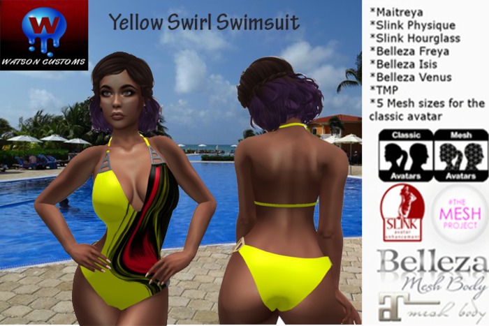 **Watson Customs** Yellow Swirl Swimsuit BOXED