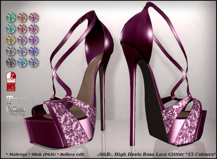 .:S&B:. High Heels Rosa Lace Glitter *15 Colours*