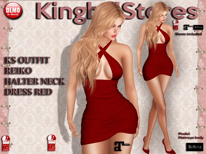 KS OUTFIT REIKO HALTER NECK DRESS RED