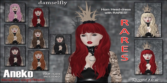 *~*Damselfly*~*Aneko Rigged-Mesh Dark Reds