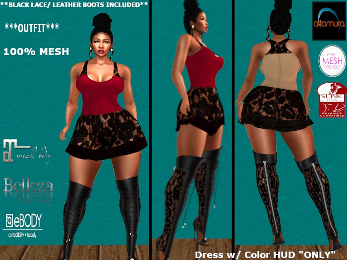 [DF]- Mesh Lace Mini Dress w/ Boots & Color HUD