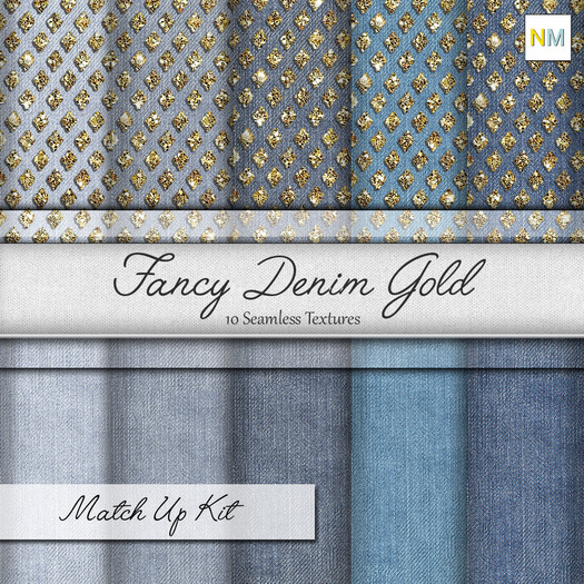 Fancy Denim Gold Matchup Kit 10 Seamless Fabric Textures NM Golden Jeans Sequins Glitter Fabrics