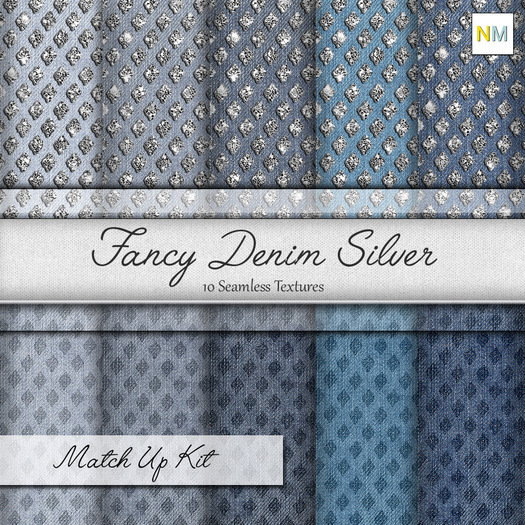 Fancy Denim Silver Matchup Kit 10 Seamless Fabric Textures NM Glitter Jeans Fabrics Elegant