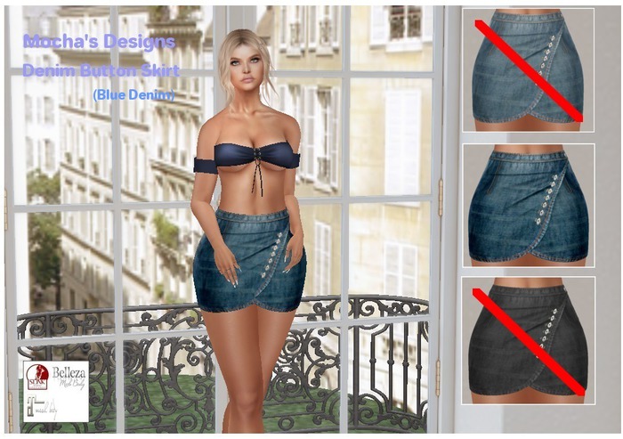 Mocha's Designs  Denim Button Skirt Blue