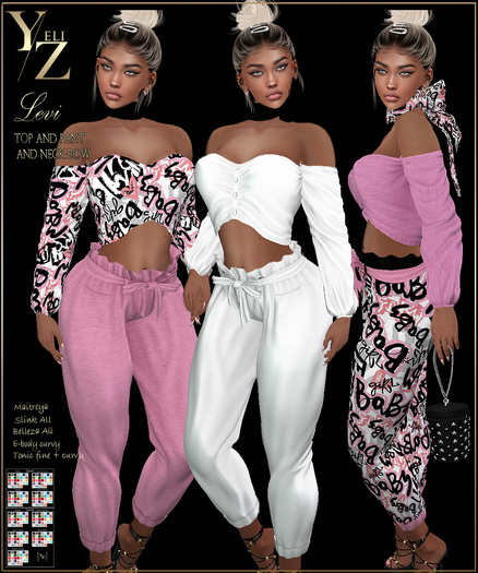 YELIZ MESH "LEVI" TOP PANT and Neckbow with HUD
