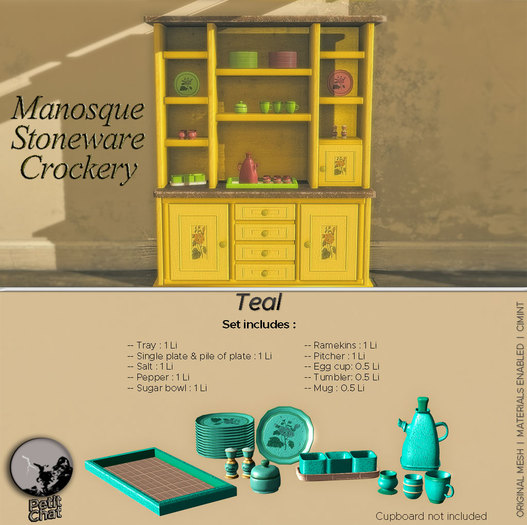 *PC* Manosque Stoneware Crockery Teal 