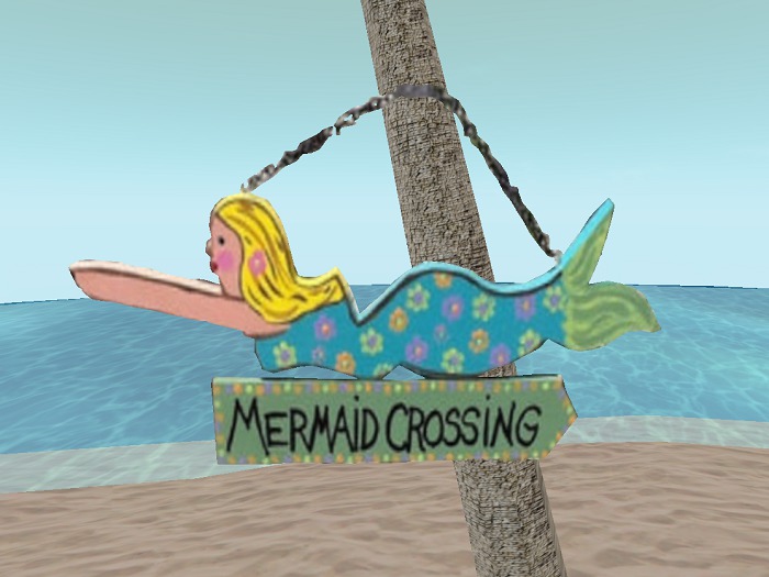 HOME DECOR Hanging Art Wood Painted Mermaid Crossing Sign Cut-Out Alpha on 1 Prim indoor/outdoor Ready to Hang Anywhere