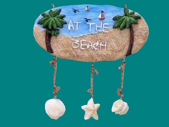 HOME DECOR Hanging Art Crafted Tropical Plaque "AT BEACH" Indoor/outdoor Sign 3D DECAL STYLE Hang anywhere Alpha Cut-out