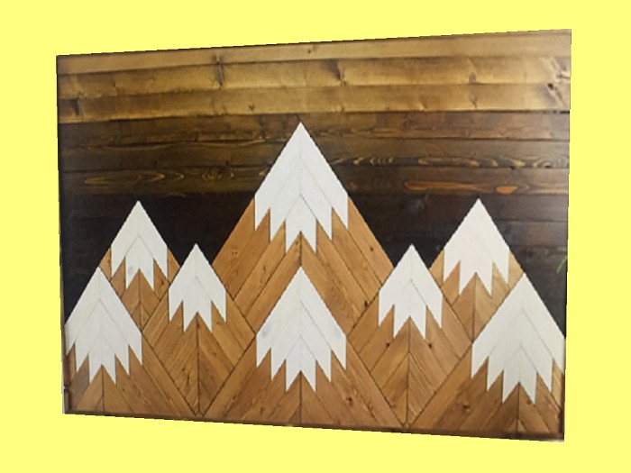 WALL ART CRAFT Hanging Wall DECOR "Wood Inlaid Painted Mountain" HOME Plaque Design Beauty 1 Prim copy/mod PROMO SALE