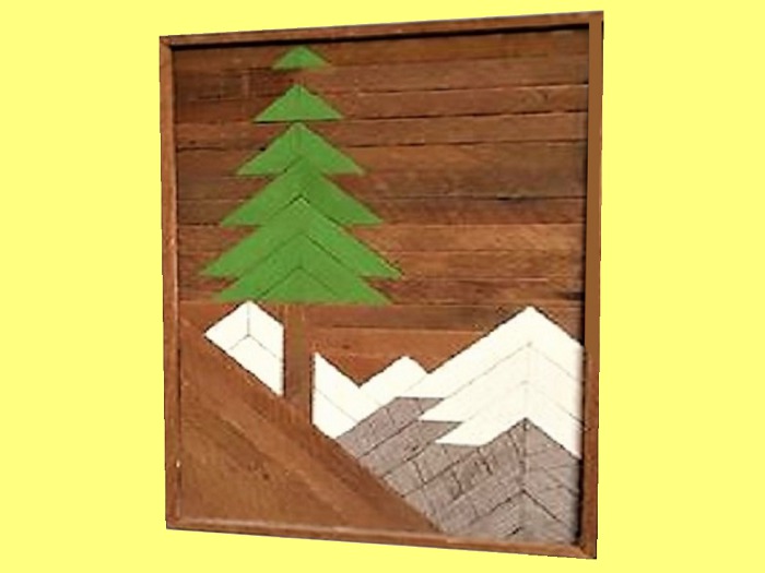 WALL ART CRAFT Hanging Wall DECOR "Wood Inlaid Paint Pine Tree" HOME Plaque Special Design copy/mod 1 Prim PROMO SALE