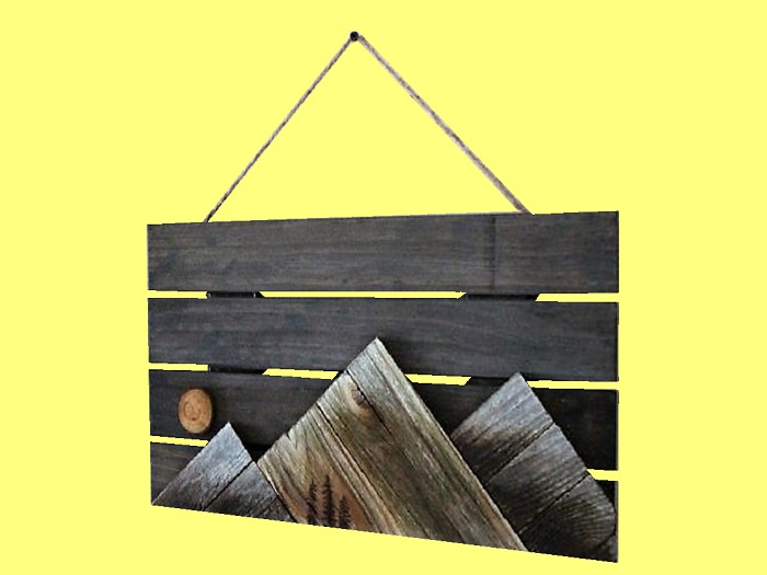 WALL ART CRAFT Hanging Wall DECOR "Reclaimed Wood Mountains Scene"  Home Country Furnishings 3D DECAL Cut-Out on 1 Prim