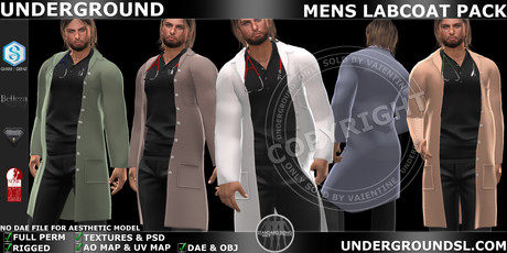 Second Life Marketplace - [UG MESH] MENS LABCOAT PACK (DAE) - FULL PERM