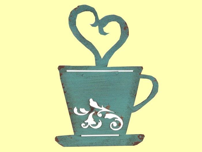 HOME KITCHEN WALL DECOR Art "Coffee Cup Shabby Chic Painted"