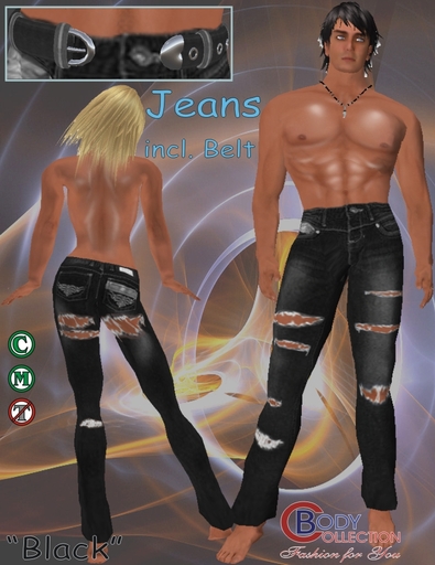 BC - Ripped Jeans  (black) + Belt