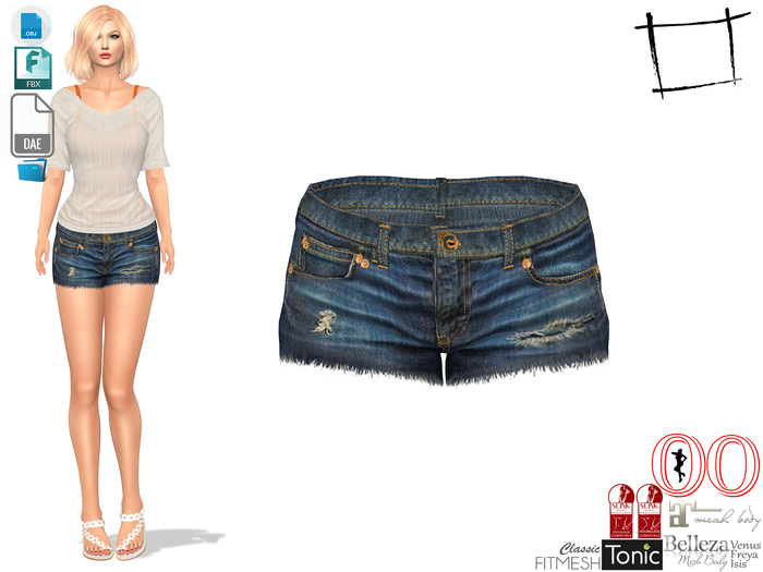 Dae Obj FBX Women's Torn Edges Mini Denim Shorts Slink, Maitreya, Ocacin Standard, Belleza, Tonic