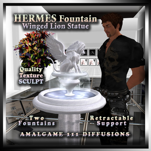 HERMES FOUNTAIN Winged Lion Statue (XSTREET) 